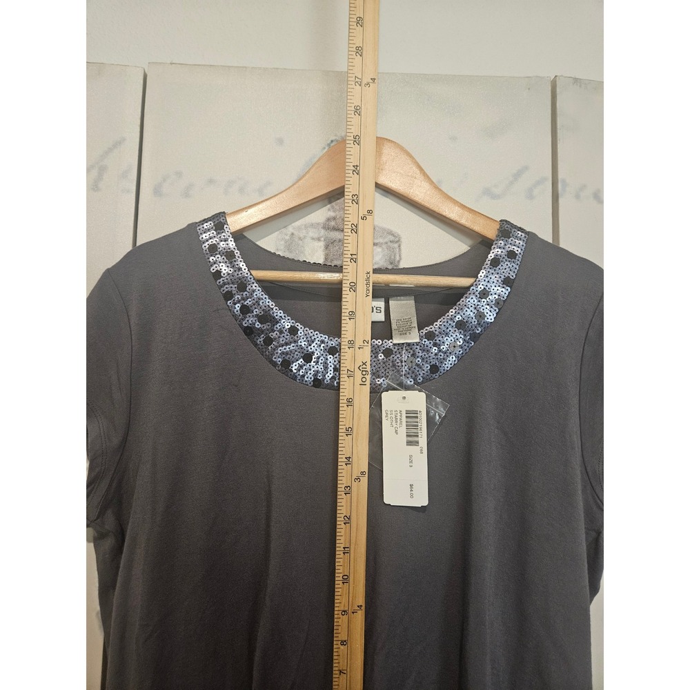 Chicos Starry Cap Grey Sequin Scoop Neck Short Sleeve Top Size 3 NEW $64 - Picture 7 of 8